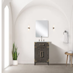 Brown Oak Single Bath Vanity 20 in. W x 18 in. D, Acrylic Countertop, 18 in. Mirror and Faucet Set