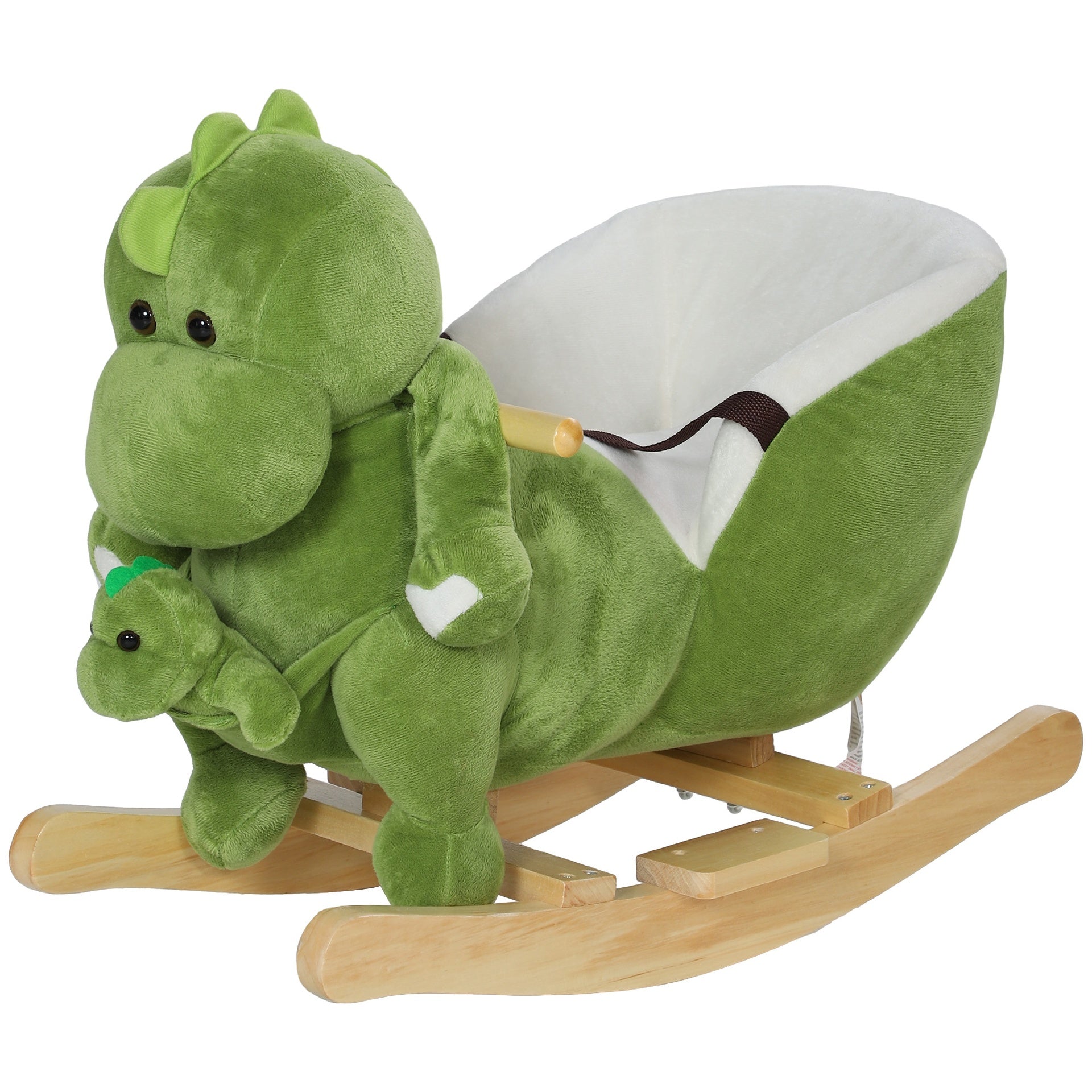 Qaba Baby Rocking Horse, Toddler Plush Dinosaur Animal Rocker with Seat Belt, 32 Songs, Hand Puppet, Kids Riding Horse Rocking Chair for 18-36 Months, Green