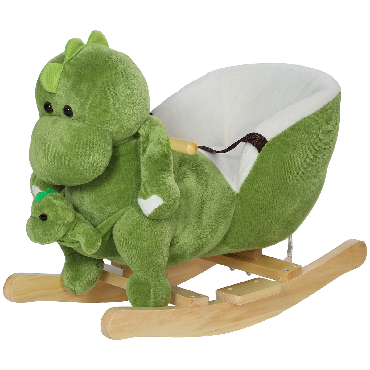 Qaba Baby Rocking Horse, Toddler Plush Dinosaur Animal Rocker with Seat Belt, 32 Songs, Hand Puppet, Kids Riding Horse Rocking Chair for 18-36 Months, Green