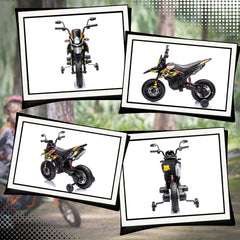 Qaba 12V Kids Motorcycle, Aprilia Licenced Electric Motorcycle for Kids with Training Wheels, Spring Suspension, LED Light, USB, Music, Battery Powered Electric Dirt Bike for Boys Girls, Yellow