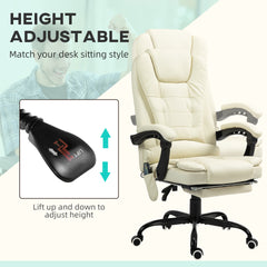 Vinsetto 7-Point Vibrating Massage Office Chair, High Back Computer Chair with Lumbar Support, Footrest, Reclining Back, Adjustable Height, Cream White