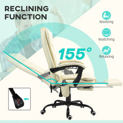 Vinsetto 7-Point Vibrating Massage Office Chair, High Back Computer Chair with Lumbar Support, Footrest, Reclining Back, Adjustable Height, Cream White