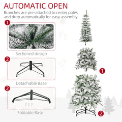 HOMCOM 7.5ft Unlit Snow-Flocked Slim Pine Artificial Christmas Tree with Realistic Branches and 668 Tips