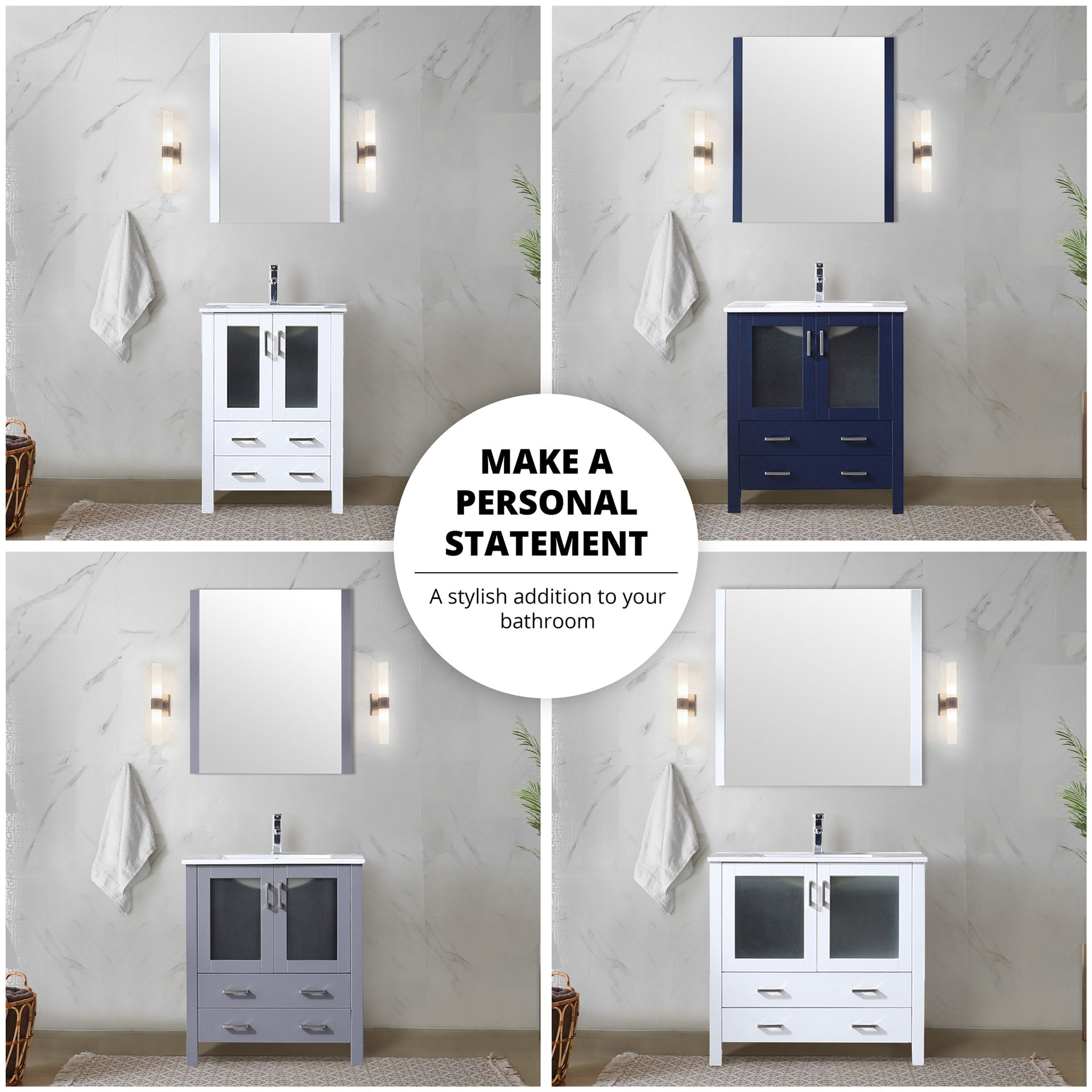 White Double Bath Vanity 72 in. W x 18.25 in. D, with Side Cabinets, White Ceramic Top, and 28 in. Mirrors