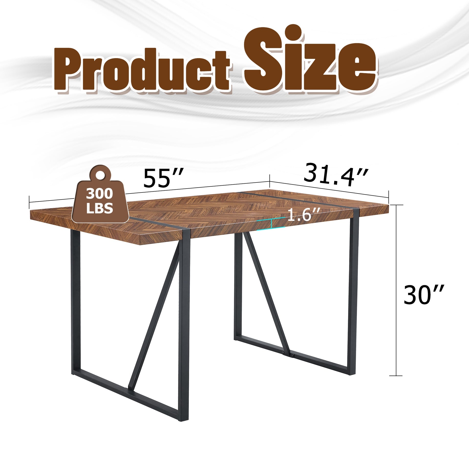 A minimalist retro rectangular dining table with a specially textured top and black metal legs.Contemporary Minimalist MDF Dark Wood Textured Tabletop.Able To Give People A Visual Beauty With Rules.