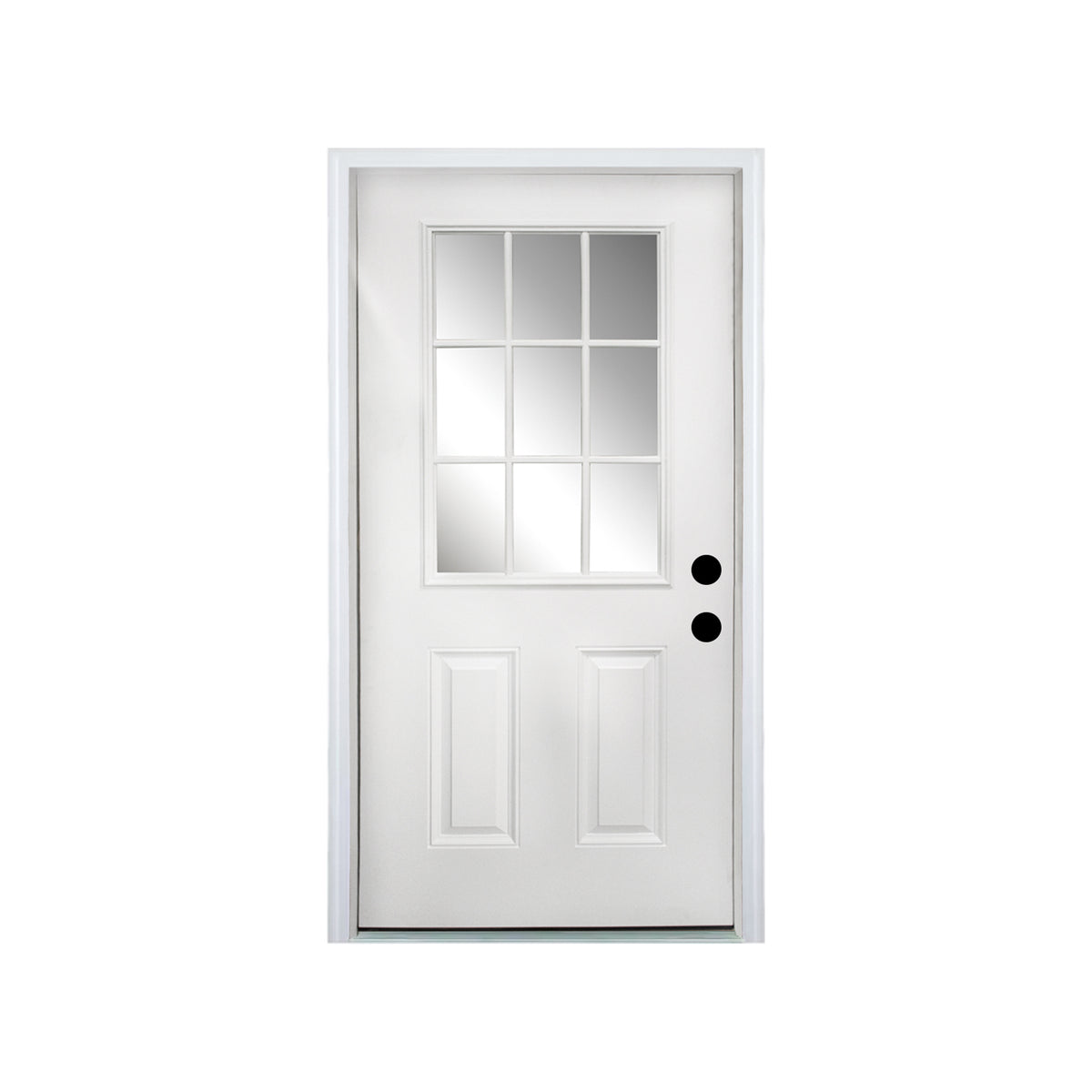 36 x 80 Fiberglass Entry Door with Brickmould, 4-9/16 in. Vinyl Frame,9 Lite Low-E Glass - Primed Front Door for Home's Front Entrance, Left Hand Inswing, White Oak Wooden Grain Knock-Down Door
