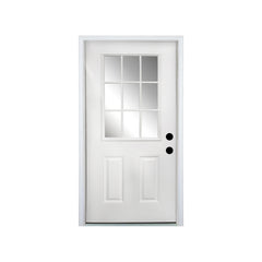 36 x 80 Fiberglass Entry Door with Brickmould, 4-9/16 in. Vinyl Frame,9 Lite Low-E Glass - Primed Front Door for Home's Front Entrance, Left Hand Inswing, White Oak Wooden Grain Knock-Down Door