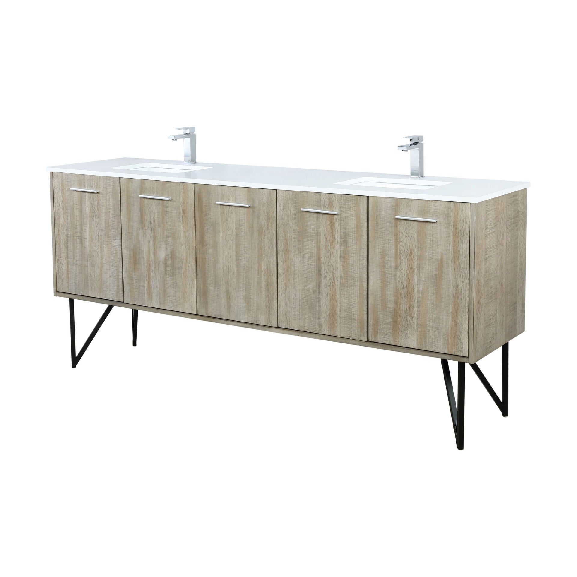 Rustic Acacia Double Bath Vanity 80 in. W x 20 in. D, White Quartz Top and Chrome Faucet Set