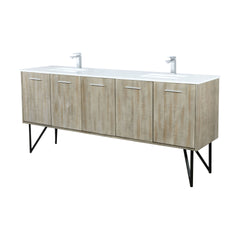 Rustic Acacia Double Bath Vanity 80 in. W x 20 in. D, White Quartz Top and Chrome Faucet Set