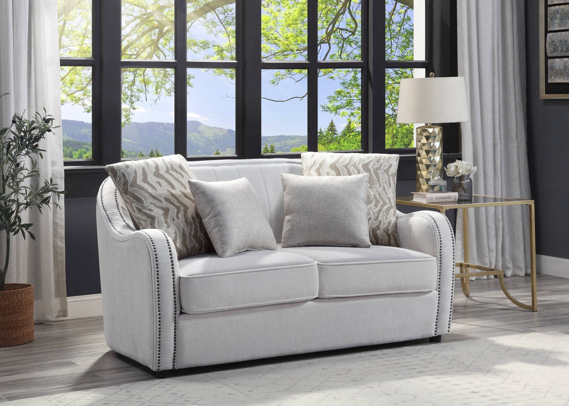 Mahler Beige Linen Loveseat W/4 Pillows
