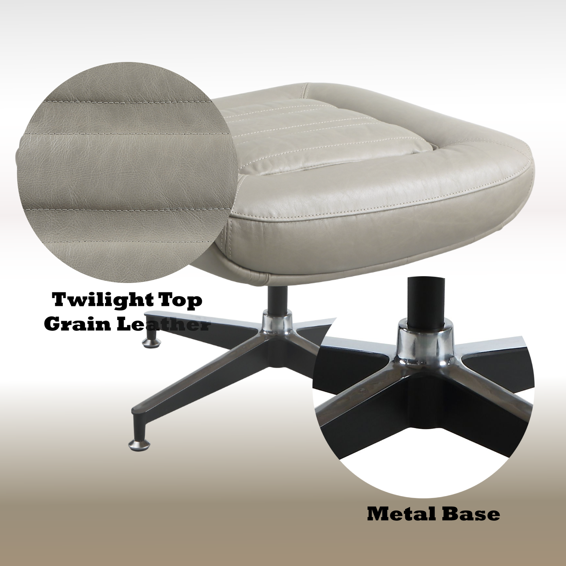 Piran Twilight Top Grain Leather Ottoman