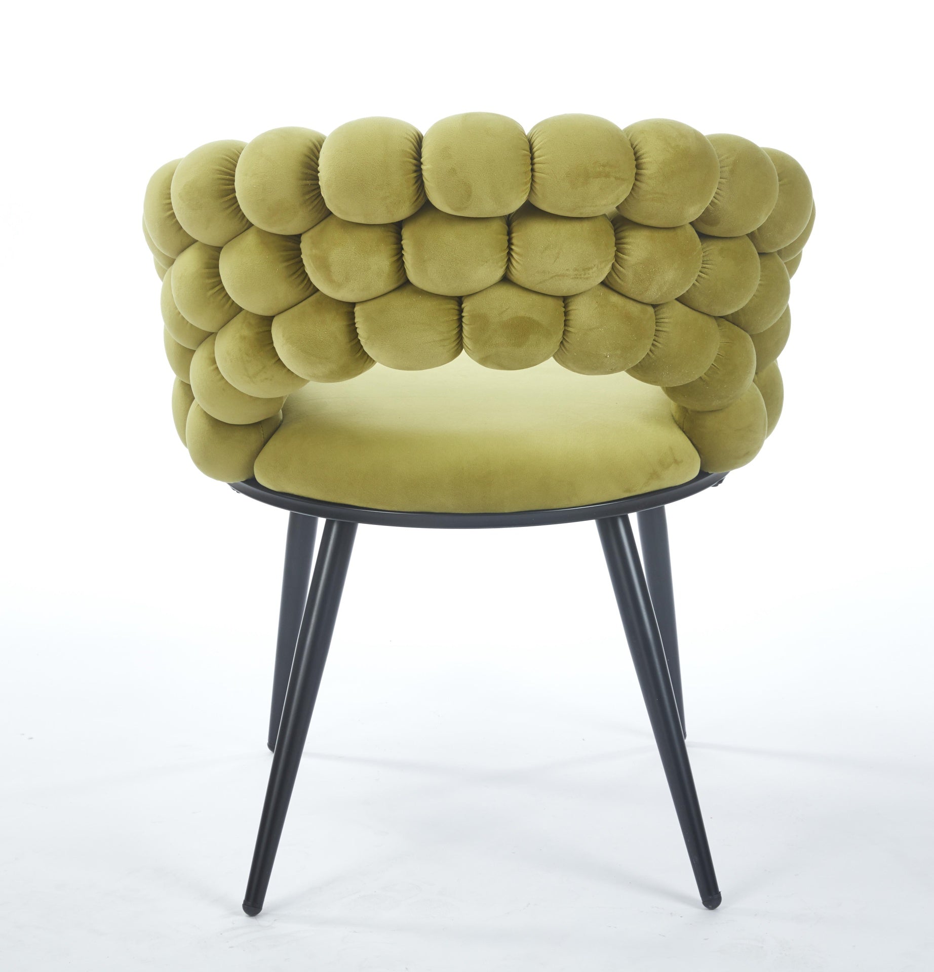 Green Modern chair(set of 2 ) with golden color iron tube legs,  soft cushions and comfortable backrest, suitable for dining room, living room, cafe,hairball back