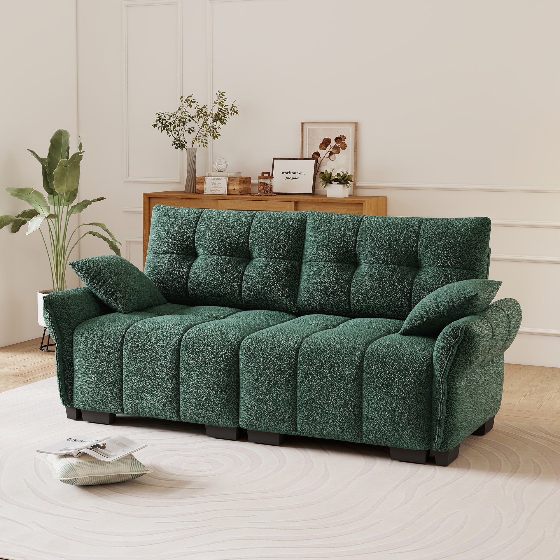 Premium Two-Seater Sofa - Ergonomic Design with High-Resilience Foam Cushions, Modern Chenille Fabric Upholstery for Living Room, Lounge, Office Space, Green