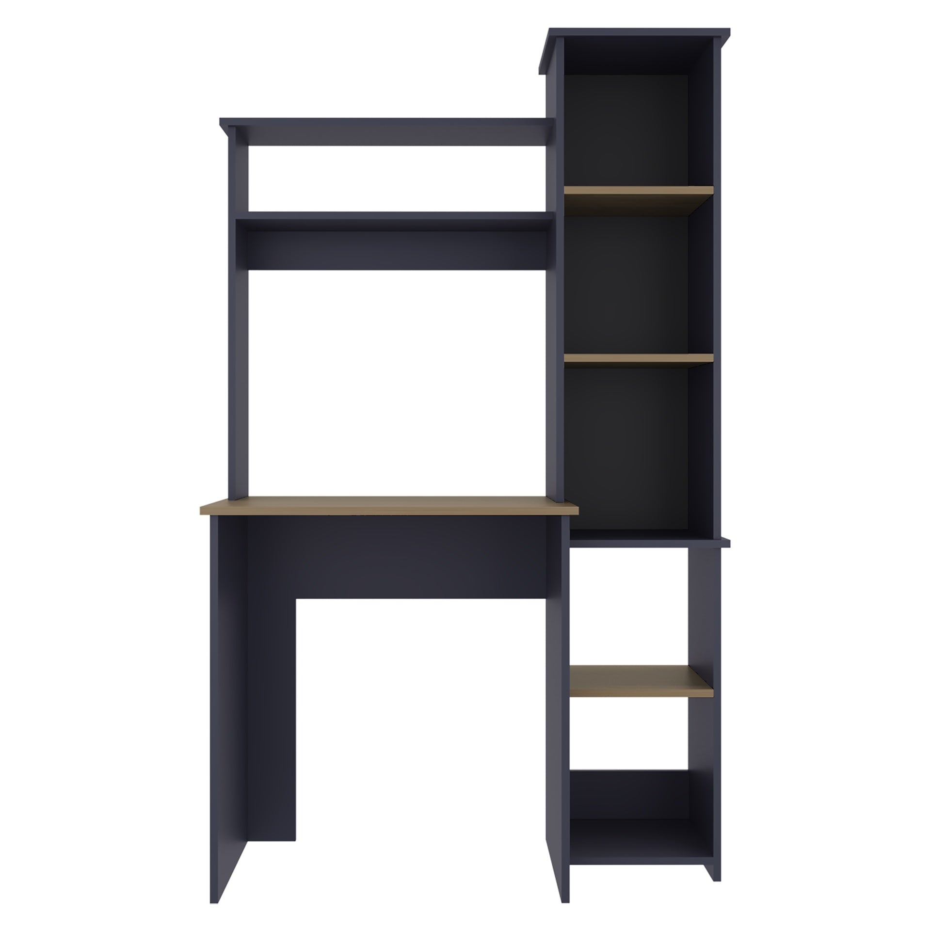 Desk 64" H, 7 Shelves, Alby Blue / Natural Oak - Home Office