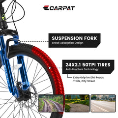 S24102  24 Inch Mountain Bike Boys Girls, Steel  Frame, Shimano 21 Speed Mountain Bicycle with Daul Disc Brakes and Front Suspension MTB