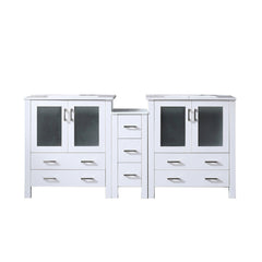 White Double Bath Vanity 72 in. W x 18.25 in. D, with Side Cabinet, and White Ceramic Top