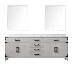 White Oak Double Bath Vanity 84 in. W x 22 in. D, Carrara Marble Top, and 36 in. Mirrors