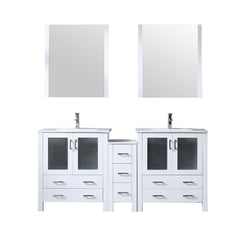 White Double Bath Vanity 72 in. W x 18.25 in. D, with Side Cabinets, Faucet Set, White Ceramic Top, and 28 in. Mirrors