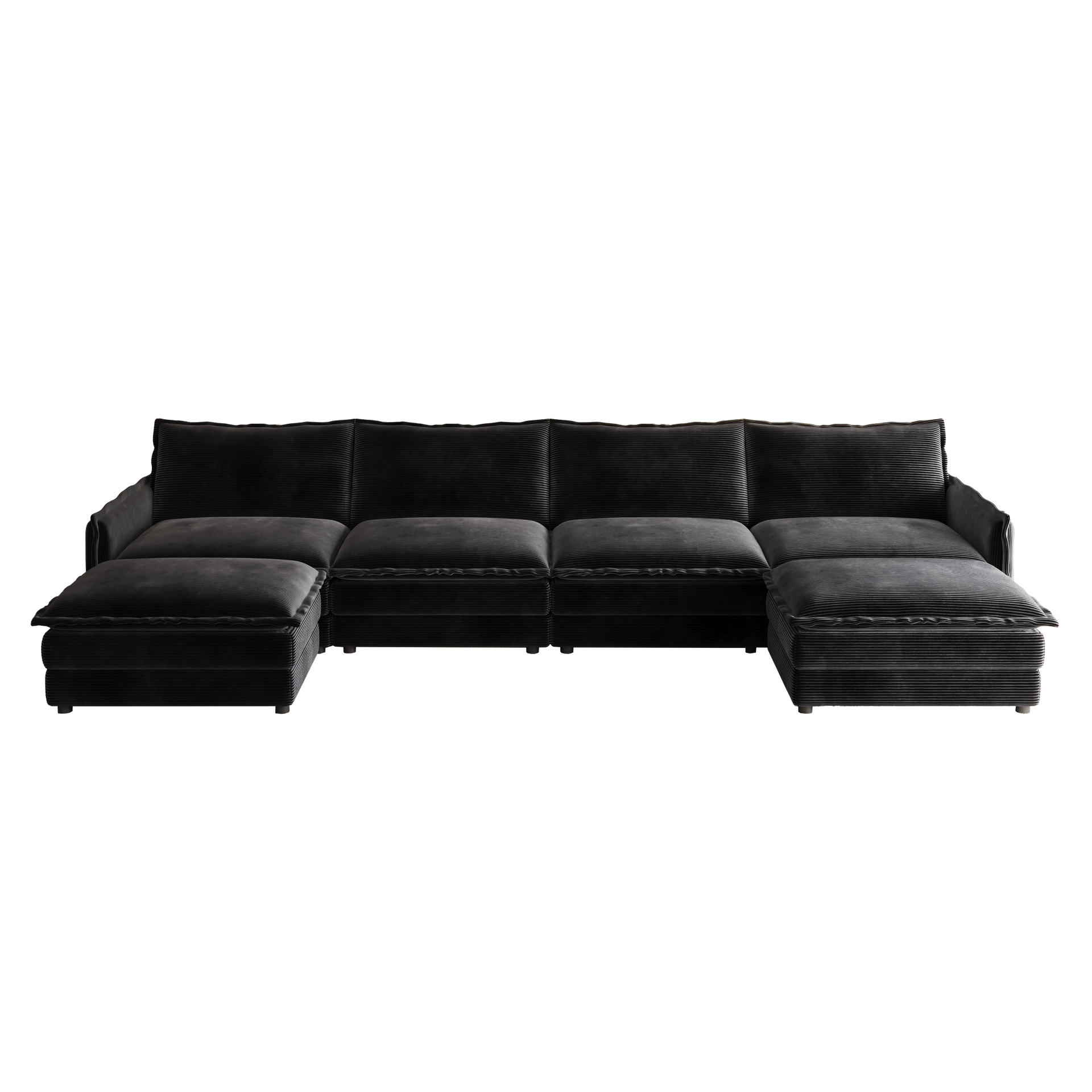 Corduroy Fabric 4-Seater Comfy Cloud Couch with 2 Movable Footrest for Living Room,Oversized Deep Seat U-Shaped Couch Set, Upholstered Large Size Deep Seat Sofa with 4 cushions