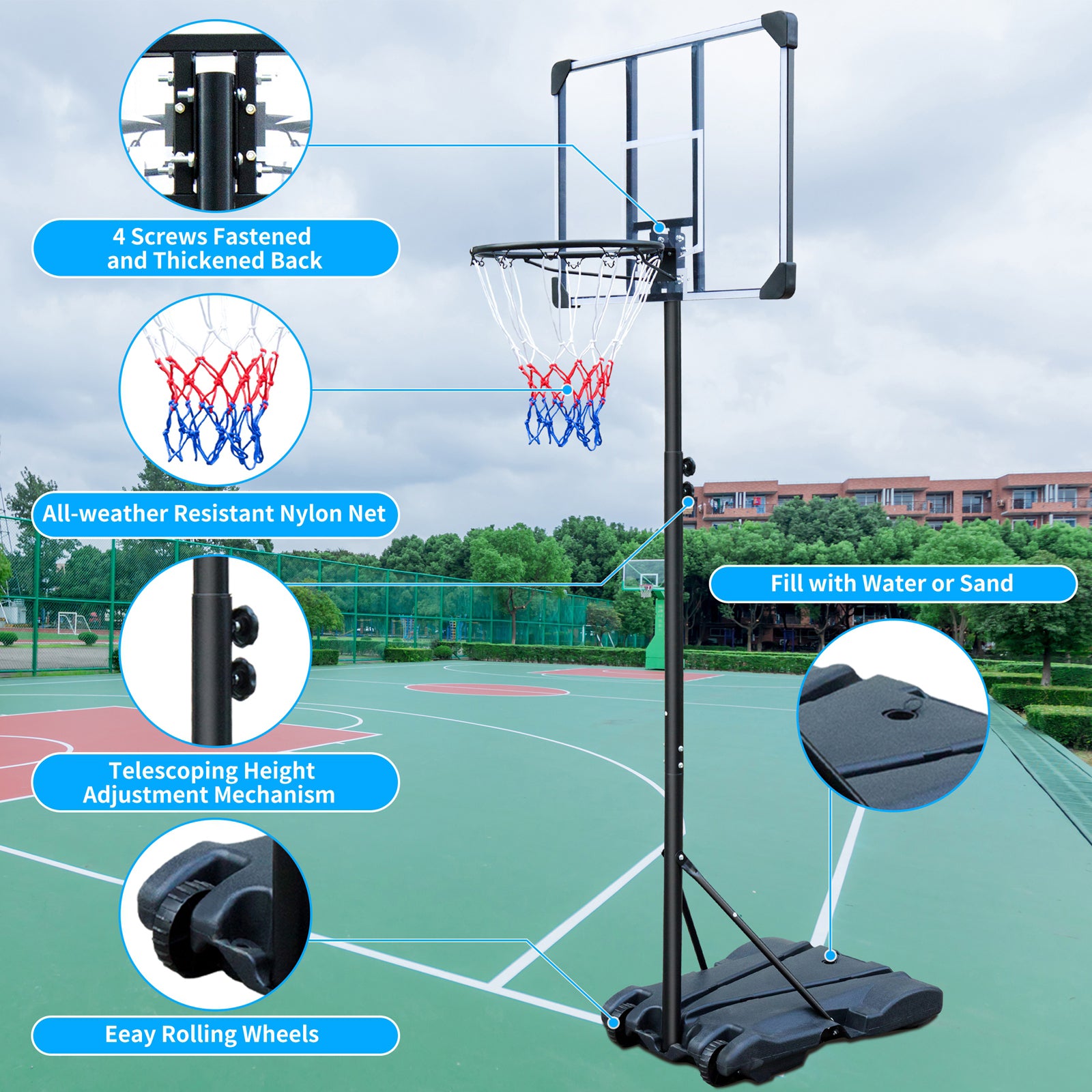 Portable Basketball Hoop Stand with Wheels for Kids Youth Adjustable Height 5.4ft - 7ft Use for Indoor Outdoor Basketball Goals Play Set