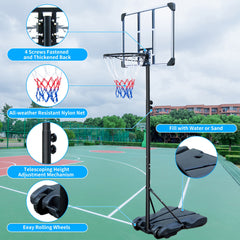 Portable Basketball Hoop Stand with Wheels for Kids Youth Adjustable Height 5.4ft - 7ft Use for Indoor Outdoor Basketball Goals Play Set