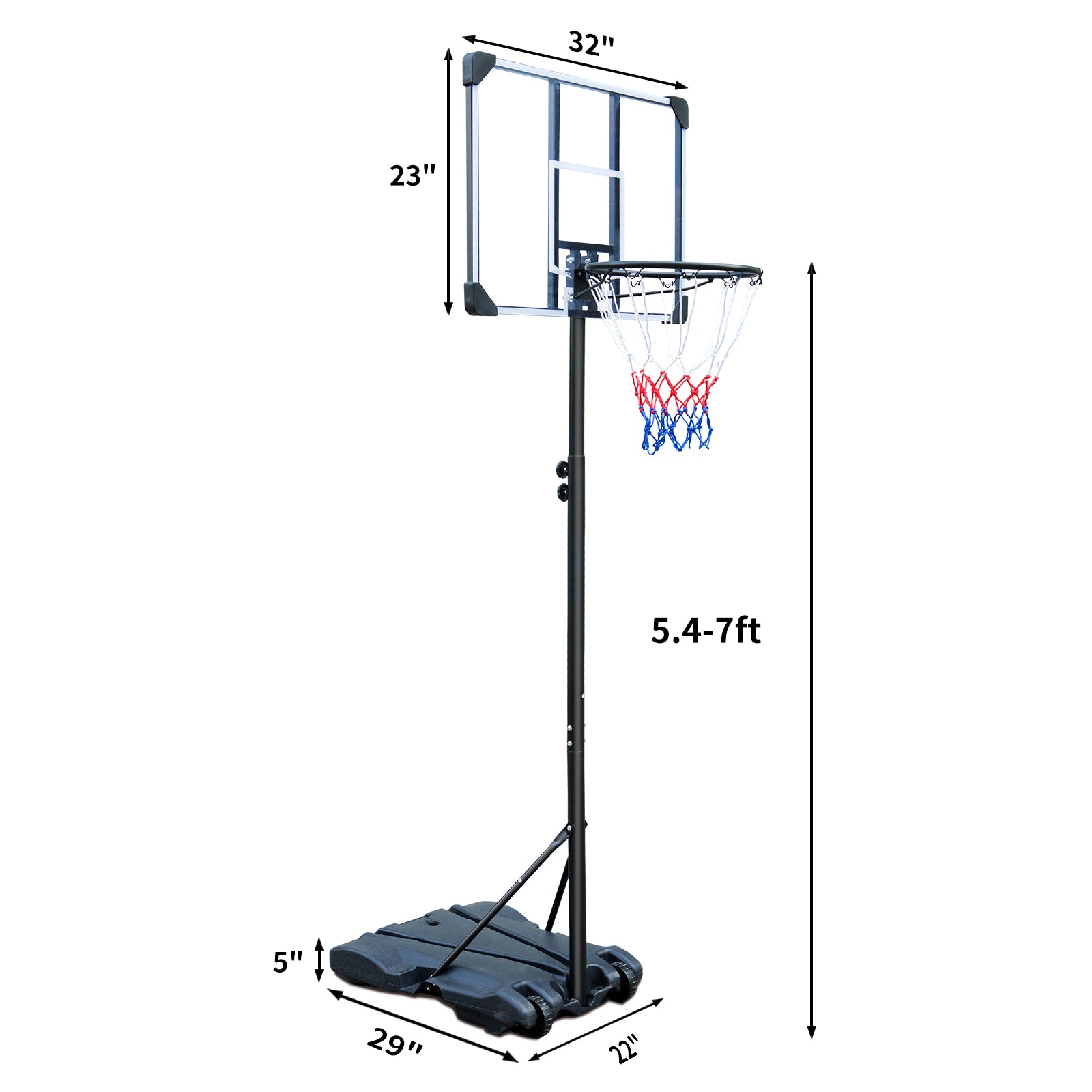 Portable Basketball Hoop Stand with Wheels for Kids Youth Adjustable Height 5.4ft - 7ft Use for Indoor Outdoor Basketball Goals Play Set