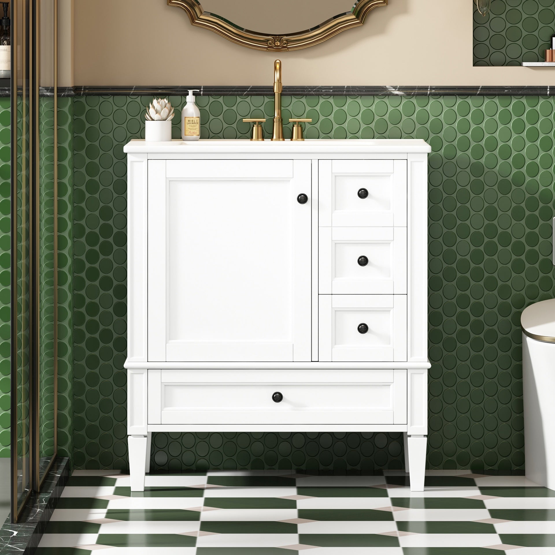 30 Inch Bathroom Vanity with Ceramic Sink, White Bathroom with 3 Drawers, Solid Wood Frame Modern Bathroom Storage Cabinet , Ideal for Home