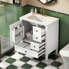 30 Inch Bathroom Vanity with Ceramic Sink, White Bathroom with 3 Drawers, Solid Wood Frame Modern Bathroom Storage Cabinet , Ideal for Home