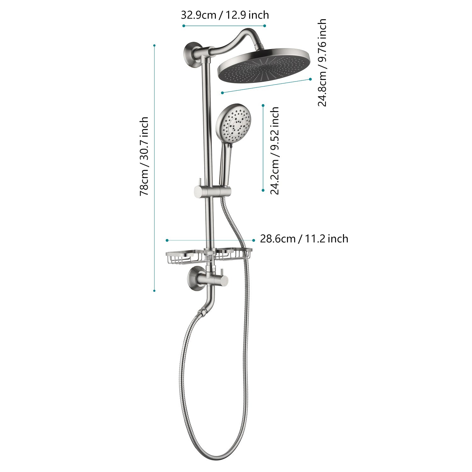 ShowerSpas Shower System, with 10" Rain Showerhead, 4-Function Hand Shower, Adjustable Slide Bar and Soap Dish
