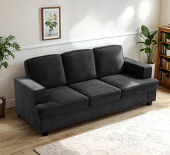 Modern Velvet Sofa, Comfortable 3 Seater Couch with Deep Seating and High-Density Foam, Loose Back Cushions, Wide Arms, Living Room Furniture for Home, Apartment, Office, Black