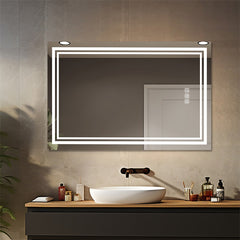 Bright LED Bathroom Mirror 48" x 36" Front Light, 5 Mins Defog, Full HD Reflected, 3 Colors Dimmable, Wall Mounted