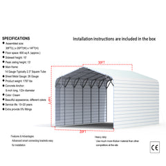 20FT x 30FT Metal Garage – Heavy-Duty Steel Carport with 13FT Peak Roof - The customer must have unloading capabilities, such as a forklift or crane