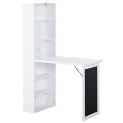 HOMCOM Fold-out Convertible Writing Table Wall Mount Desk Cabinet with Blackboard and Side Shelf Multi-Function Home Office Workstation, White