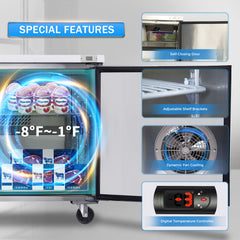 ORIKOOL 48" Commercial Under Counter Freezer 2 Door 14.1 Cu.ft Undercounter Work Top Freezers ETL Approved