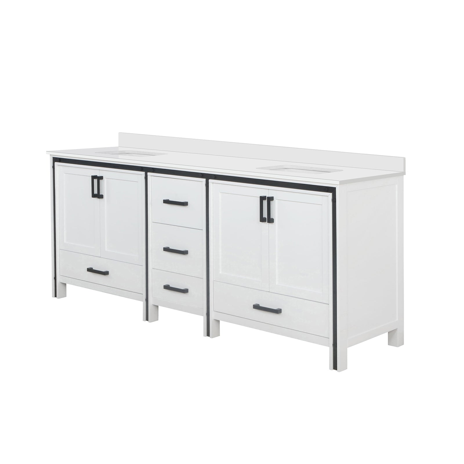 White Double Bath Vanity 84 in. W x 22 in. D, with White Quartz Top