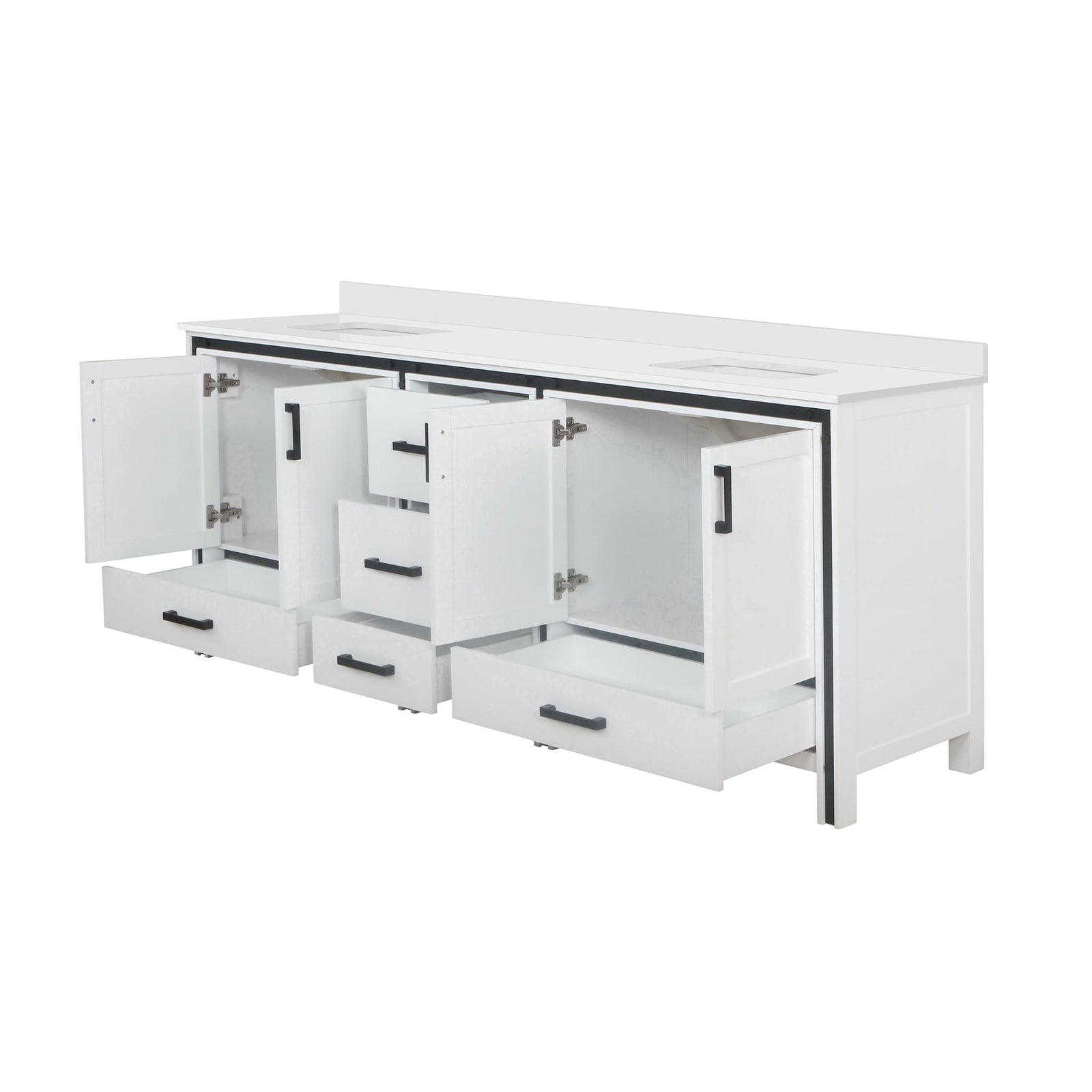 White Double Bath Vanity 84 in. W x 22 in. D, with White Quartz Top