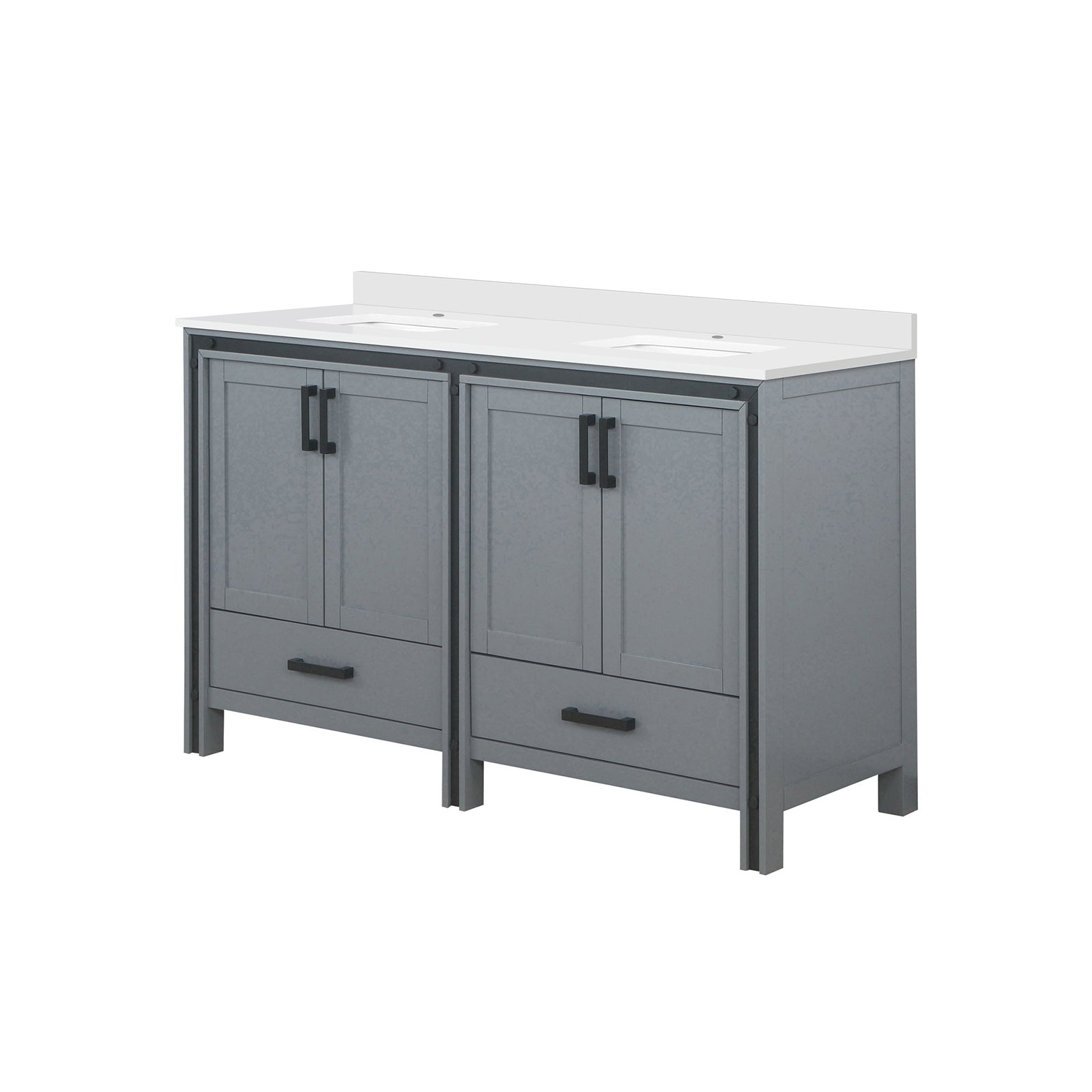Dark Grey Double Bath Vanity 60 in. W x 22 in. D, with White Quartz Top