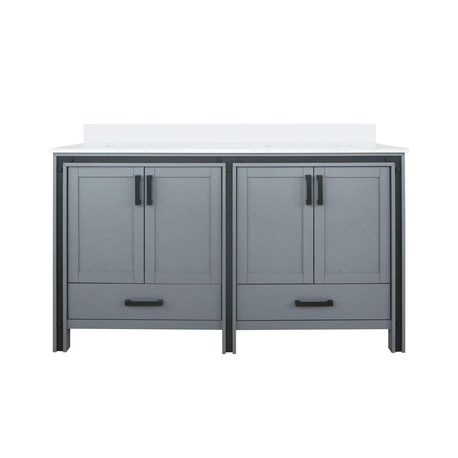 Dark Grey Double Bath Vanity 60 in. W x 22 in. D, with White Quartz Top