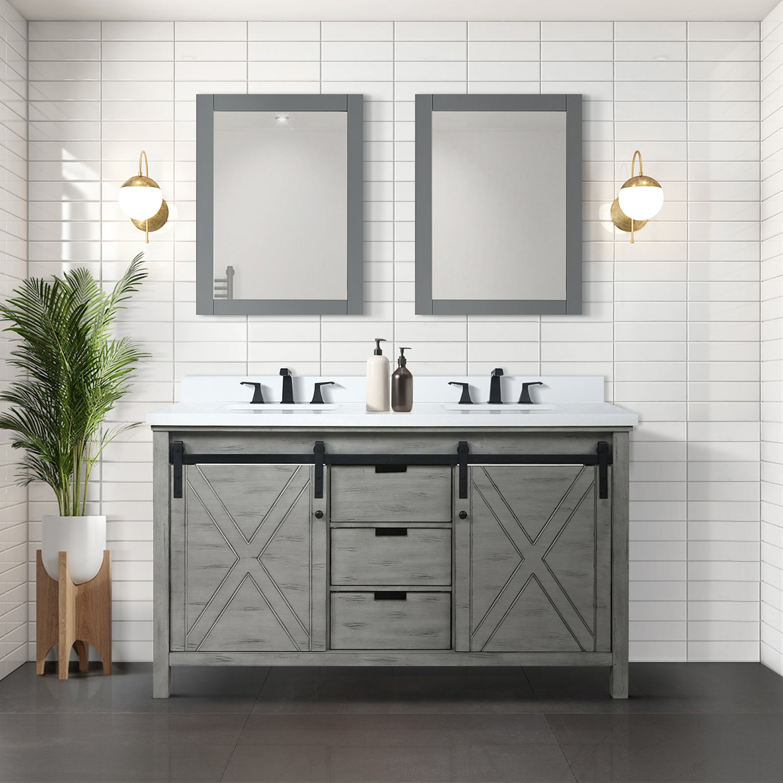 Ash Grey Double Bath Vanity 60 in. W x 22 in. D, Cultured Marble Countertop and Faucet Set
