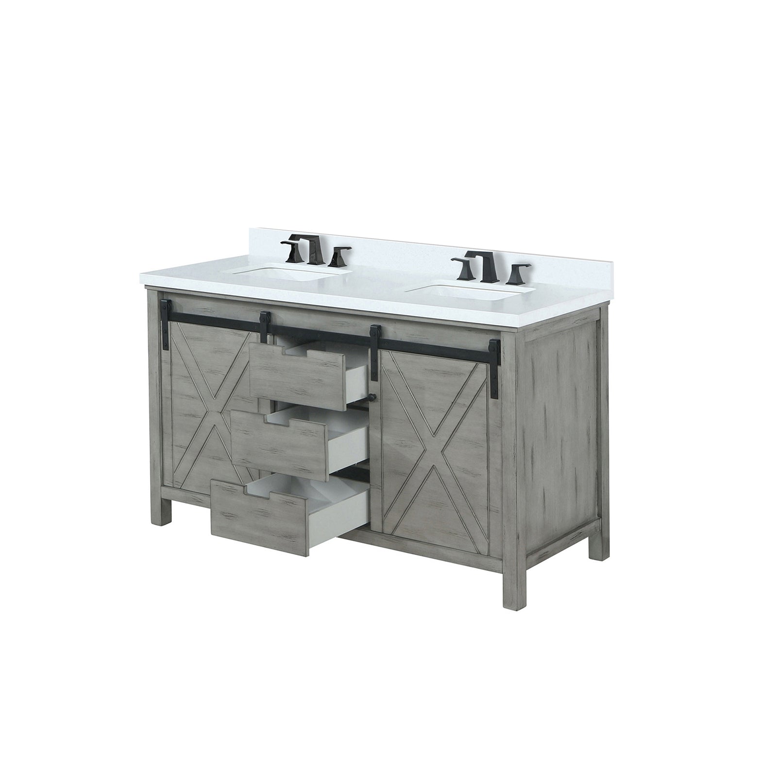 Ash Grey Double Bath Vanity 60 in. W x 22 in. D, Cultured Marble Countertop and Faucet Set