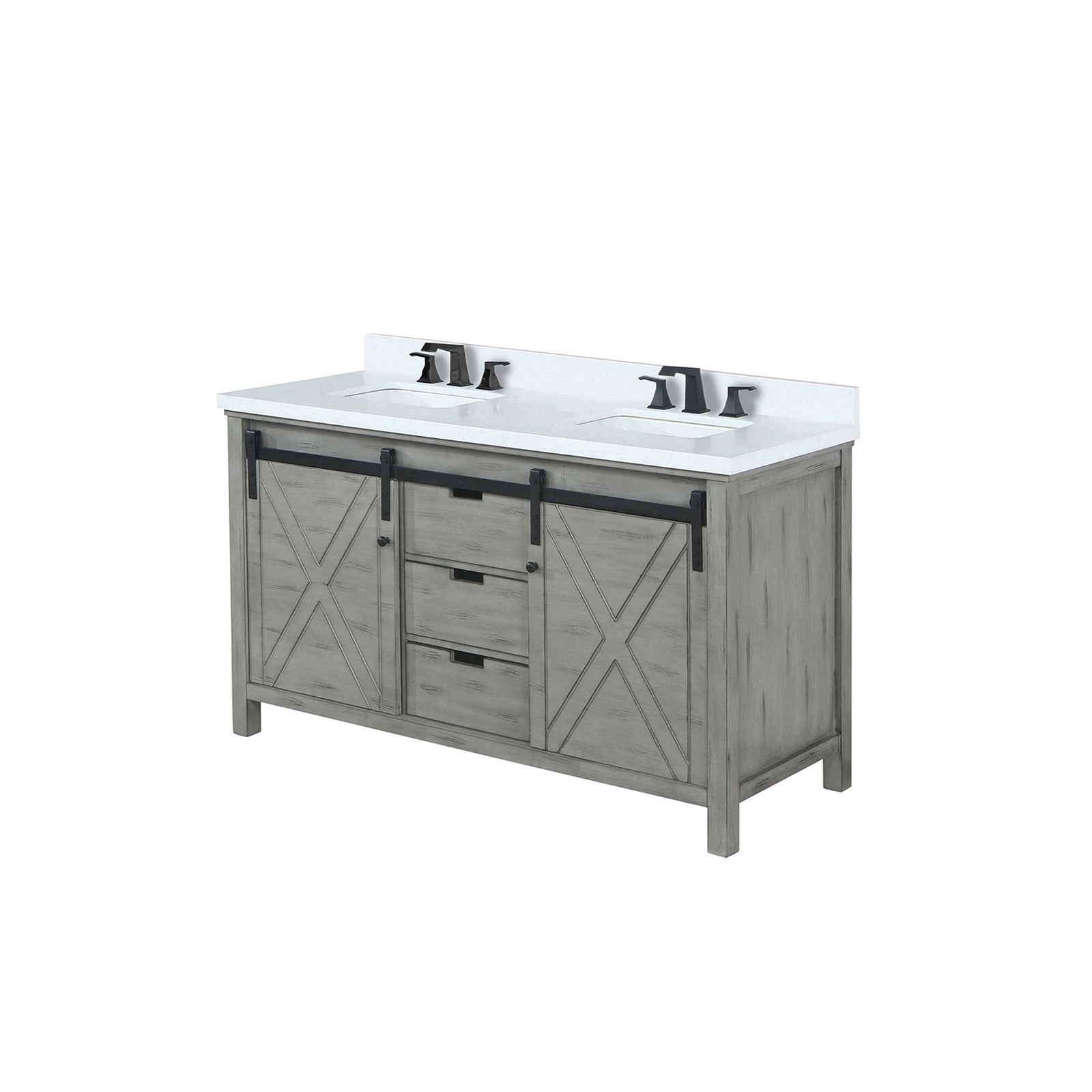 Ash Grey Double Bath Vanity 60 in. W x 22 in. D, Cultured Marble Countertop and Faucet Set