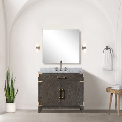 Brown Oak Single Bath Vanity 36 in. W x 22 in. D, Carrara Marble Top, and Faucet Set