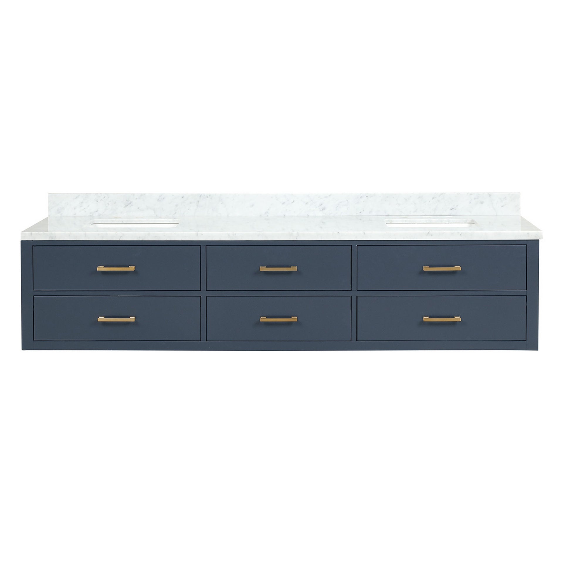 Blue Double Bath Vanity 84 in. W x 22 in. D, with Carrara Marble Top