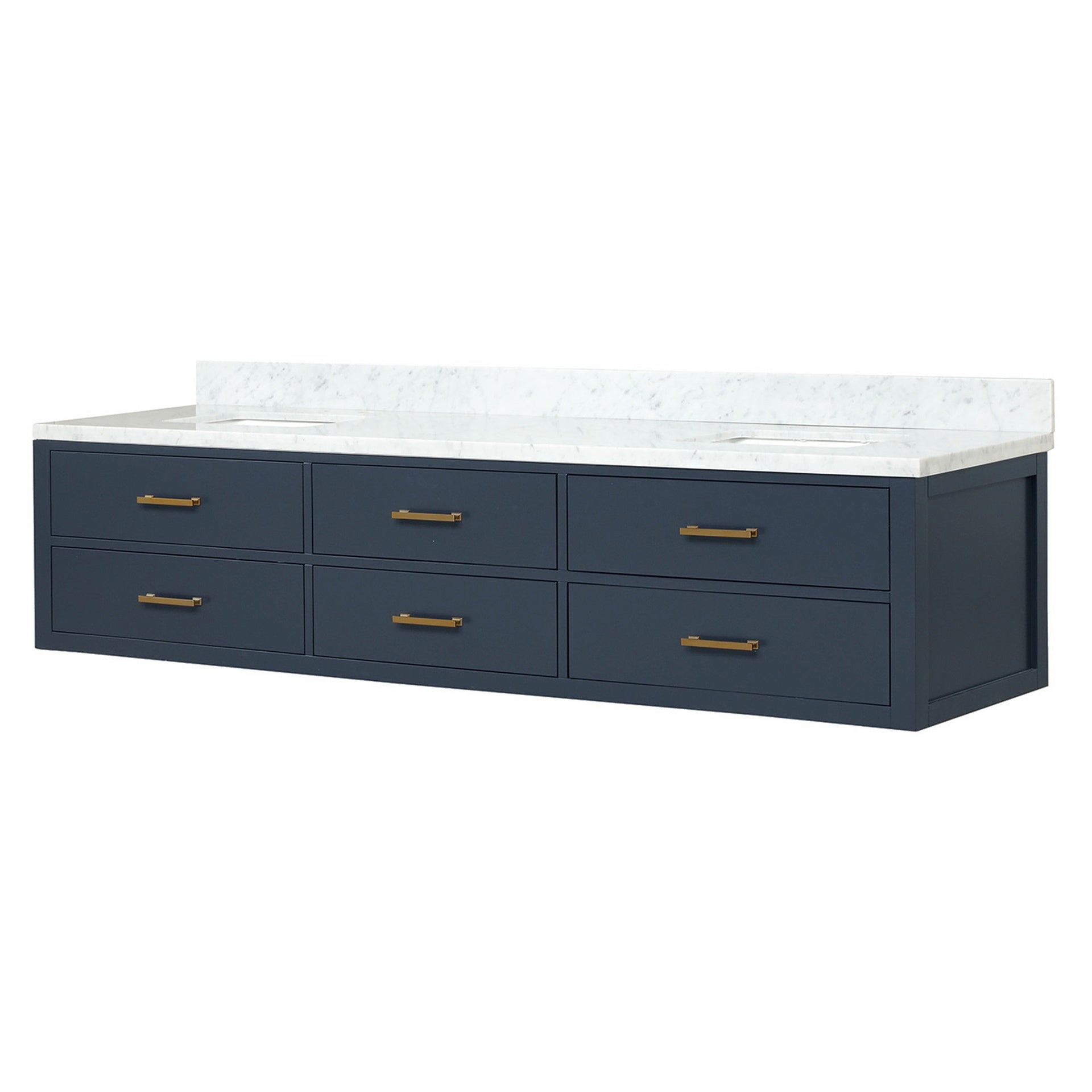 Blue Double Bath Vanity 84 in. W x 22 in. D, with Carrara Marble Top
