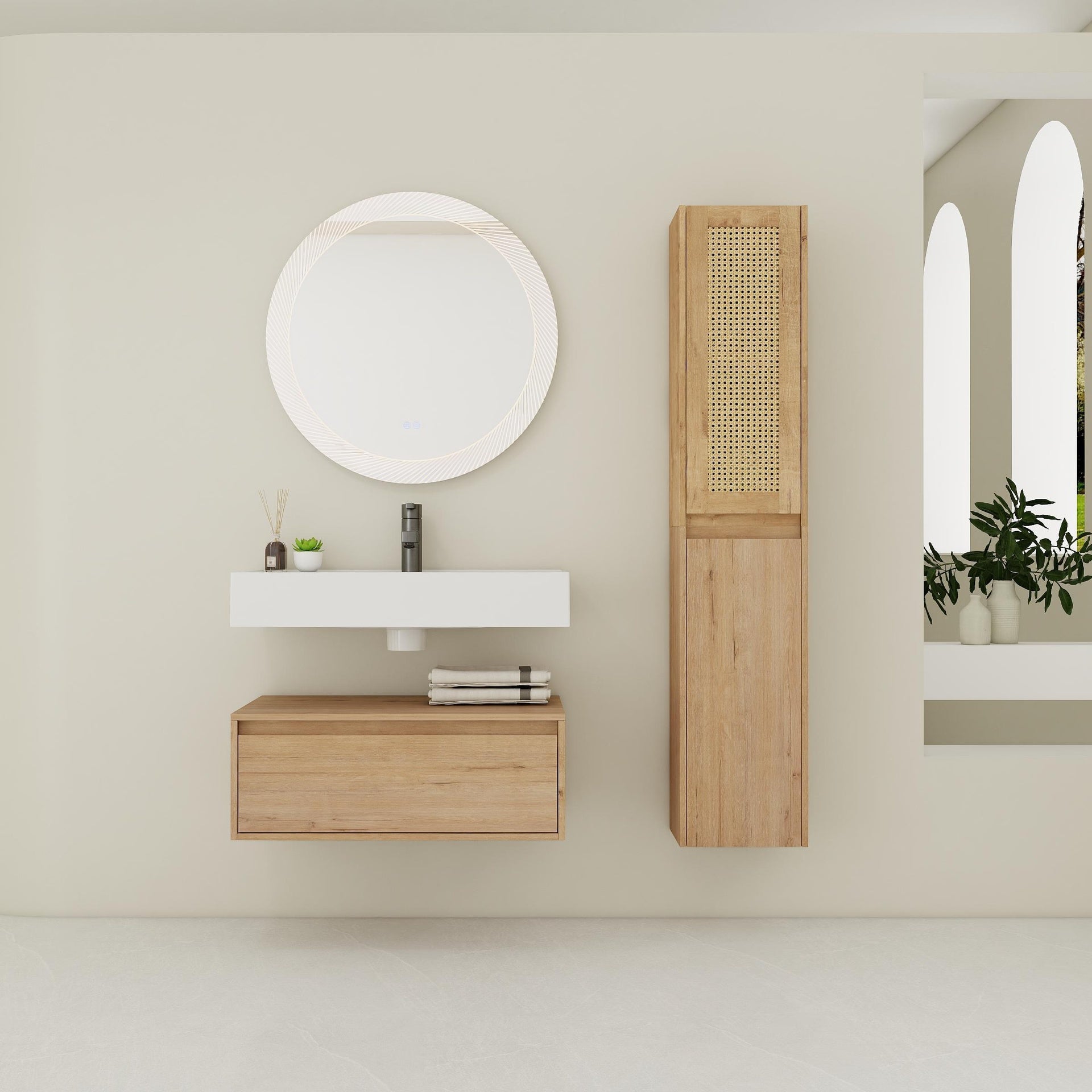 30 inch Wall-Mounted Bathroom  Vanity with Resin Sink and Side Cabinet,Soft Close Drawer (KD-Packing), 09430IMO-30M-SC00112-SC00512 Combination Cabinet