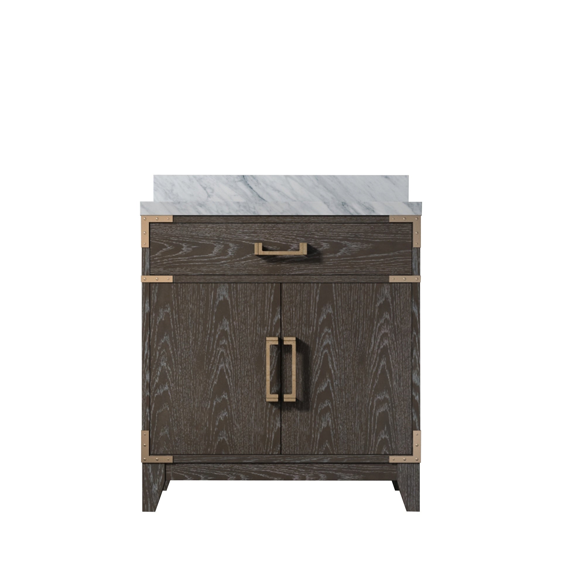 Brown Oak Single Bath Vanity 30 in. W x 22 in. D, with Carrara Marble Top