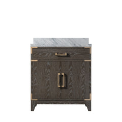 Brown Oak Single Bath Vanity 30 in. W x 22 in. D, with Carrara Marble Top