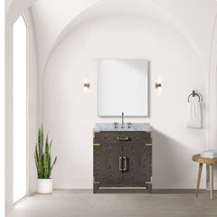 Brown Oak Single Bath Vanity 30 in. W x 22 in. D, with Carrara Marble Top