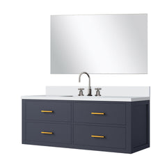 Blue Single Bath Vanity 48 in. W x 22 in. D, Cultured Marble Countertop, 43 in. Mirror and Faucet Set