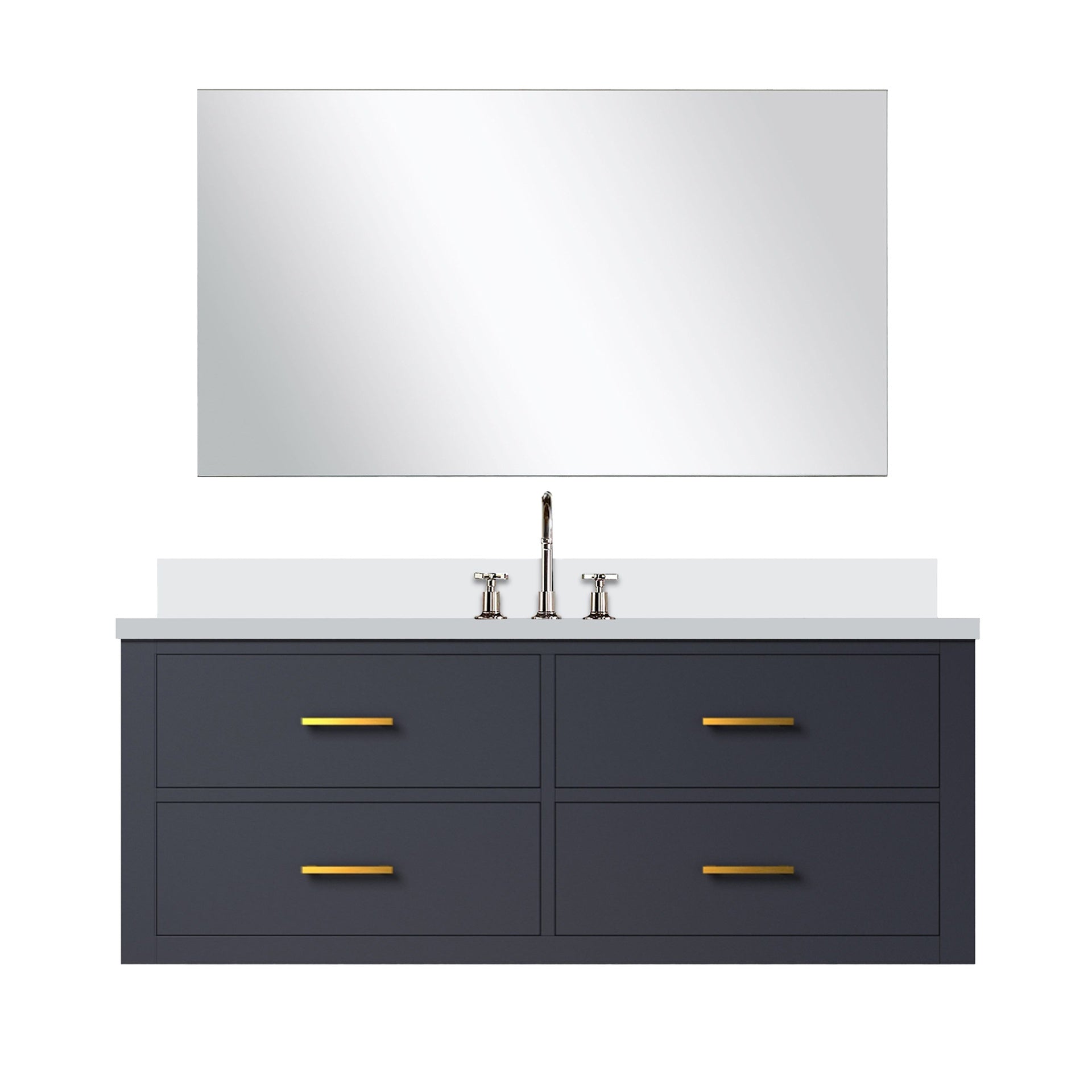 Blue Single Bath Vanity 48 in. W x 22 in. D, Cultured Marble Countertop, 43 in. Mirror and Faucet Set